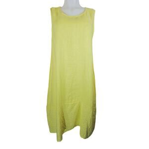 Terzo Millennio Made In Italy 100% Linen Yellow Eyelet Ruffle Maxi Dress L NWT